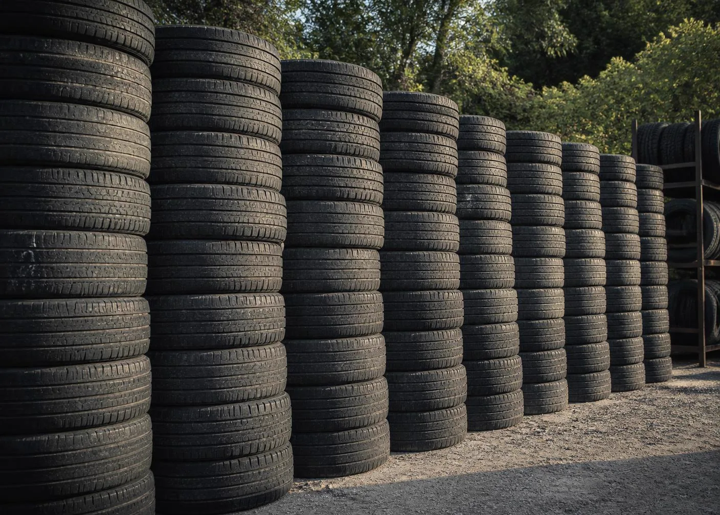 Stacked tires ready for collection
