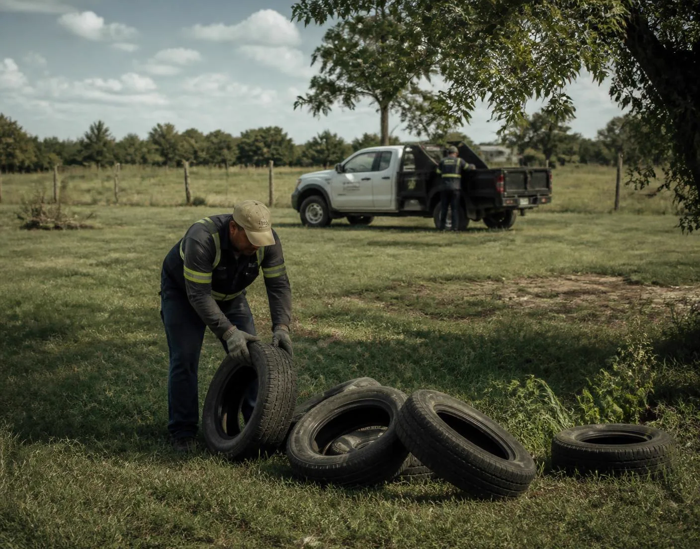 Tires being collected from a rural Texas property
